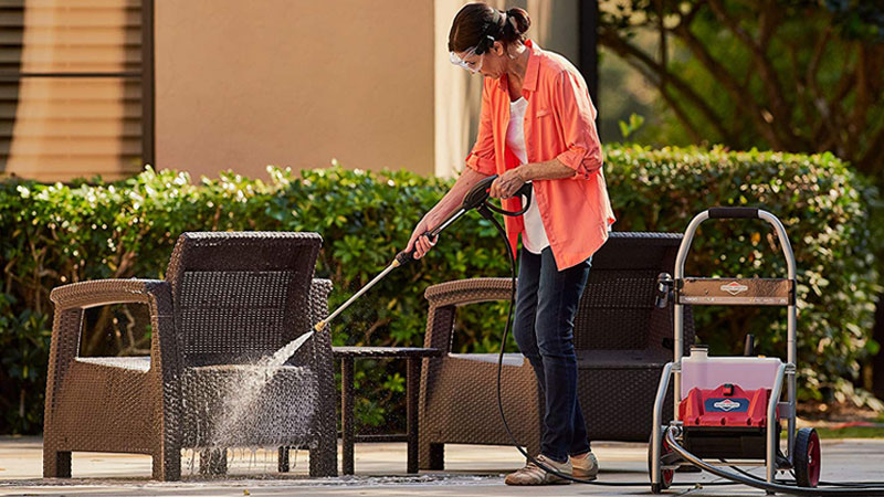 cleaning with pressure washer